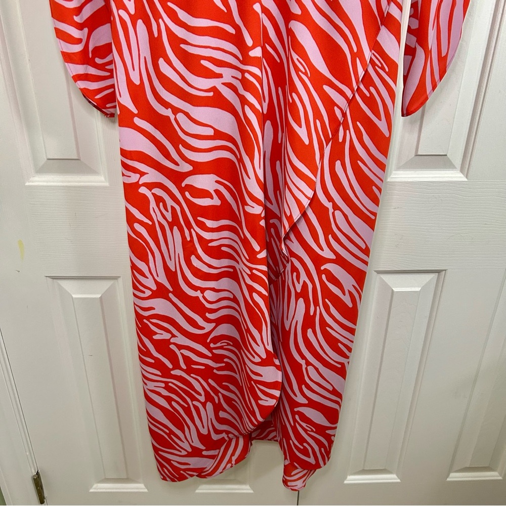 Cabi Saunter Dress Red & Lavender Maxi Empire Waist V-Neck Flutter Sleeve Sz S - Picture 4 of 16